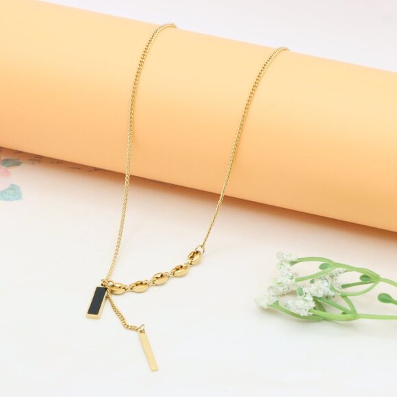 Gold Plated Dual Bar Drop Necklace with Bold Link Detail, XPNL0388 - Picture 2 of 13